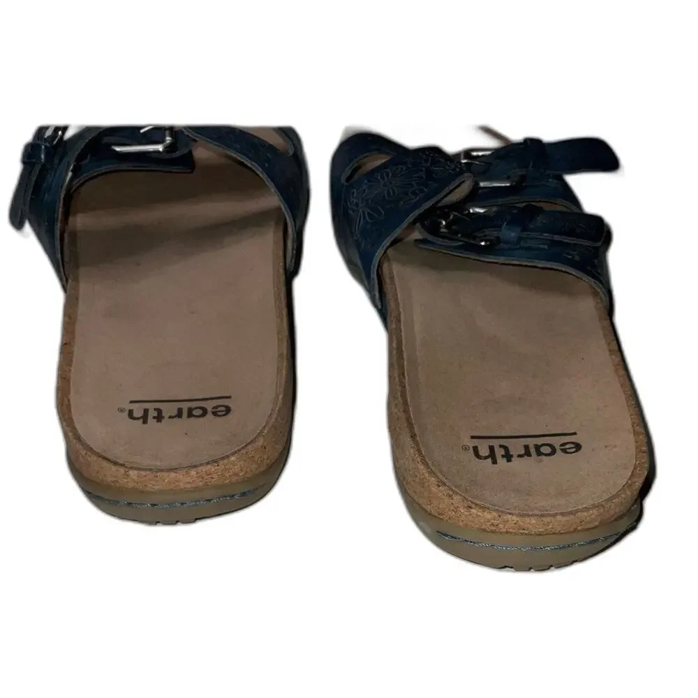 Earth Sandals Sand Antigua Blue Leather Slides Size 11M